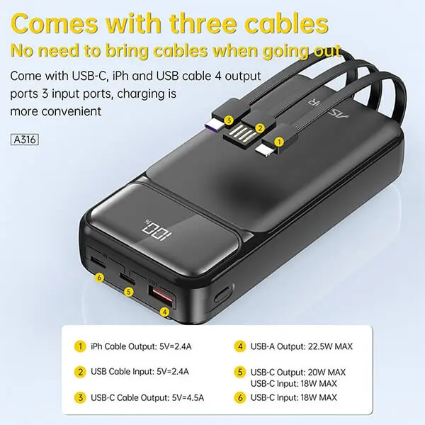 Aspor A316 20000mAh 22.5W Portable Power Bank - Image 3