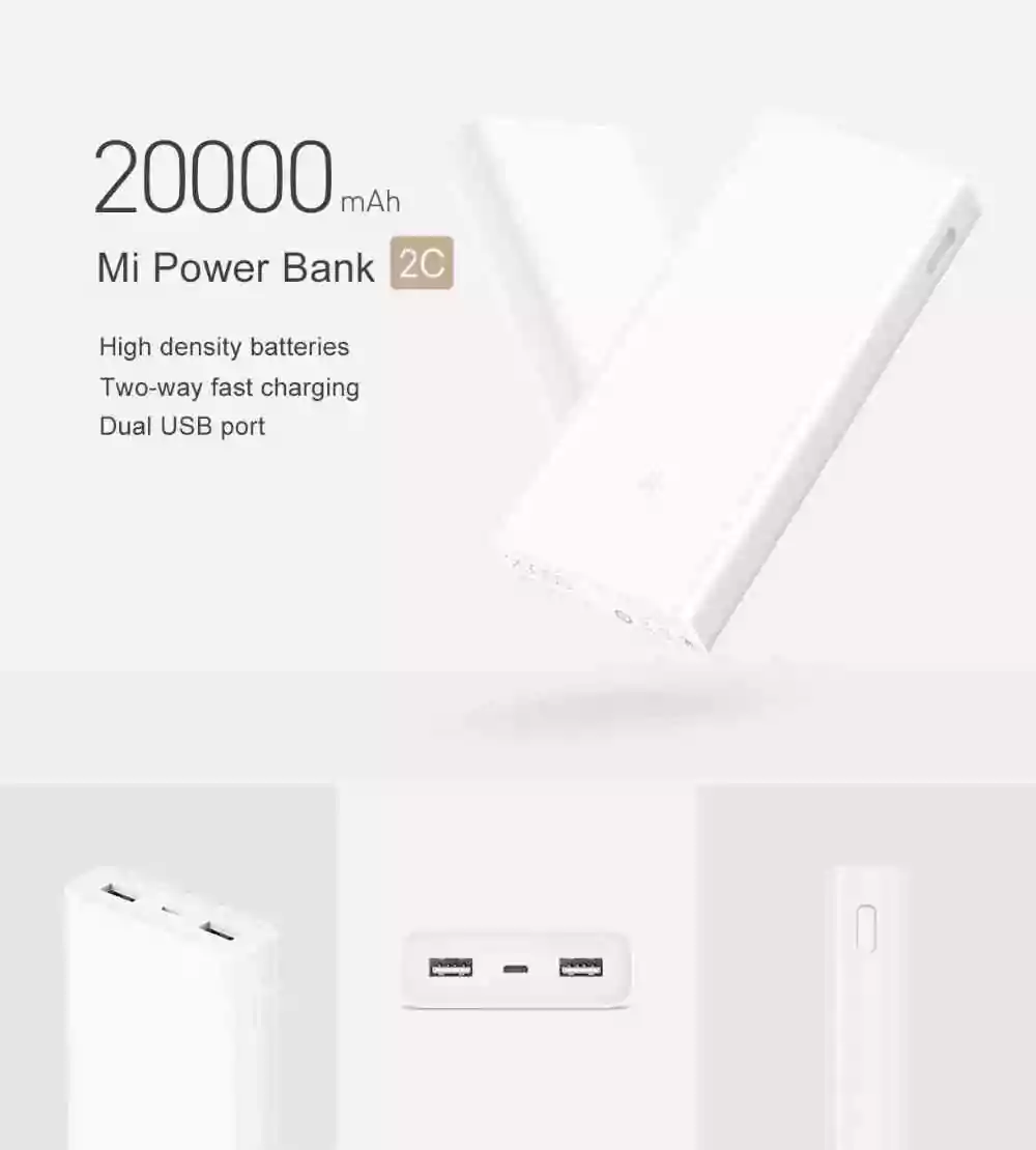 Original Xiaomi 2C 20000mAh Quick Charge 3.0 Polymer Power Bank 2 Dual USB Output 