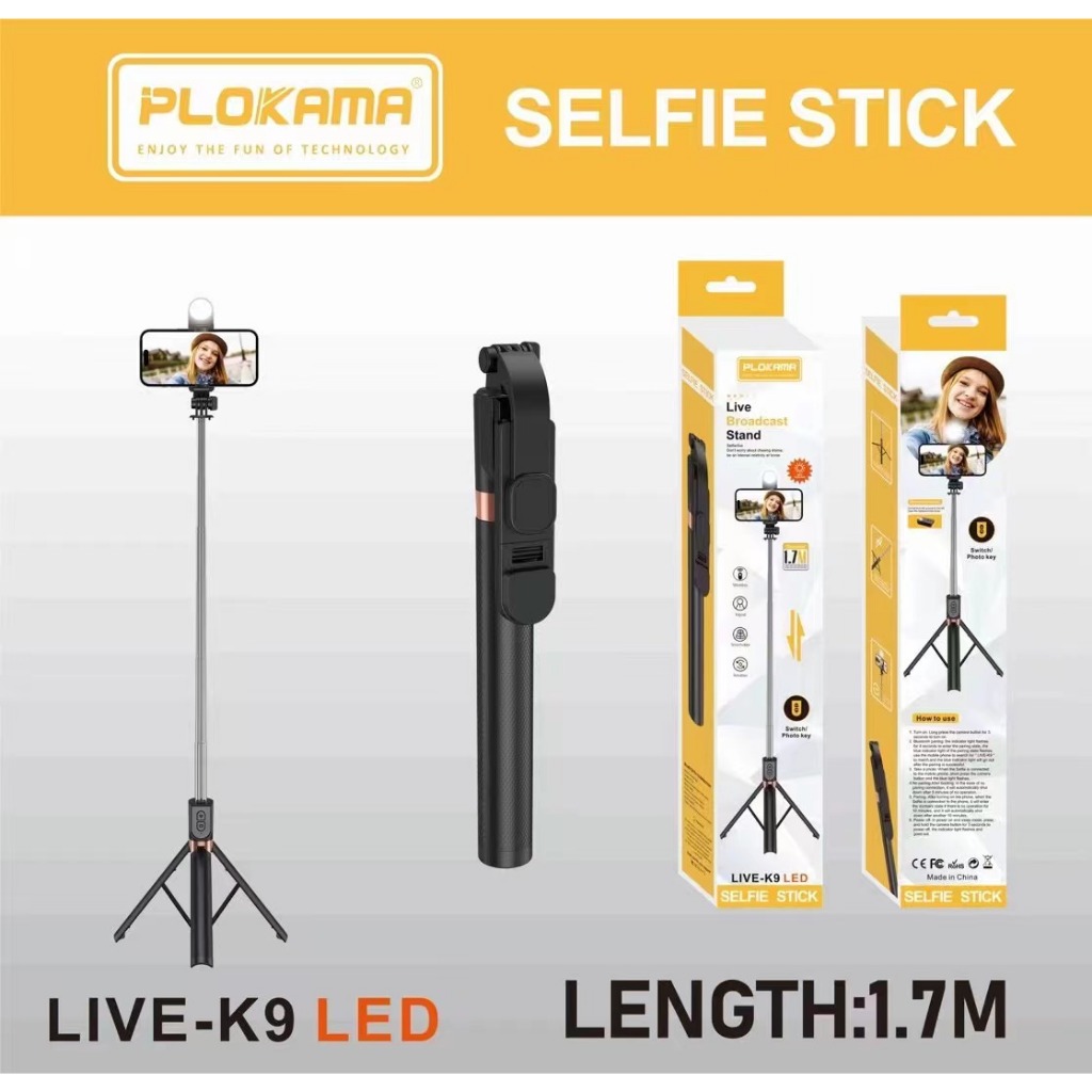Bluetooth Selfie Stick with Light PLOKAMA K9 in Sri Lanka | ido.lk